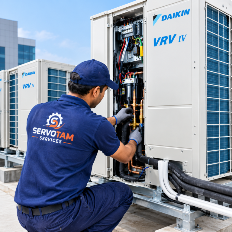 **Alt Text:** `Professional technician installing VRV AC in Patna` **SEO-focused:** `VRV AC installation service by professional technician in Patna`